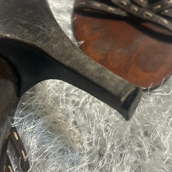 Fendi Dark Brown Leather Strappy Slide Sandals Size 39.5